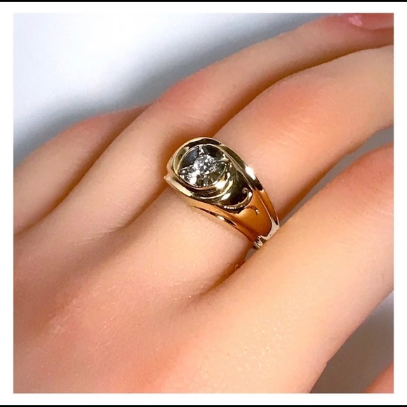14KT RETRO 1950's MID CENTURY MODERN .21 CARAT FIREY DIAMOND SOLID Y GOLD RING - Picture 10 of 13